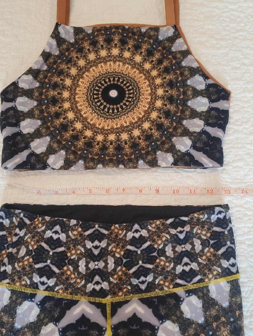 Wolven Black & Gold Mandala Print High-Waist Leggings with Matching Crop Top - Picture 6 of 8